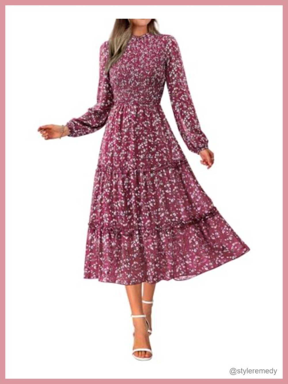 Women Long Sleeve Maxi Dress Floral Print A-Line Wedding Guest Fall